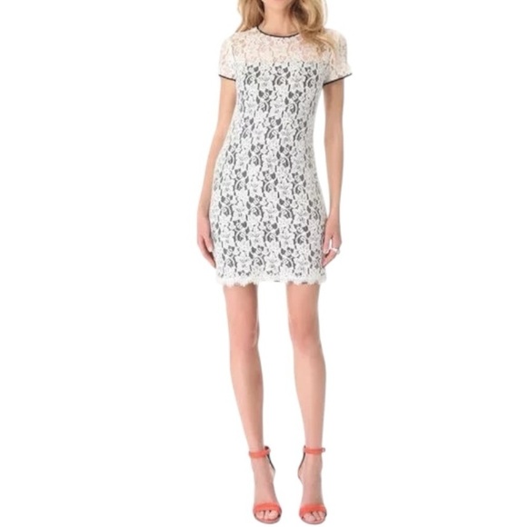 Diane von Furstenberg Barbie Lace Overlay Stretch Dress - Ivory Black - Size 10 - Picture 2 of 13
